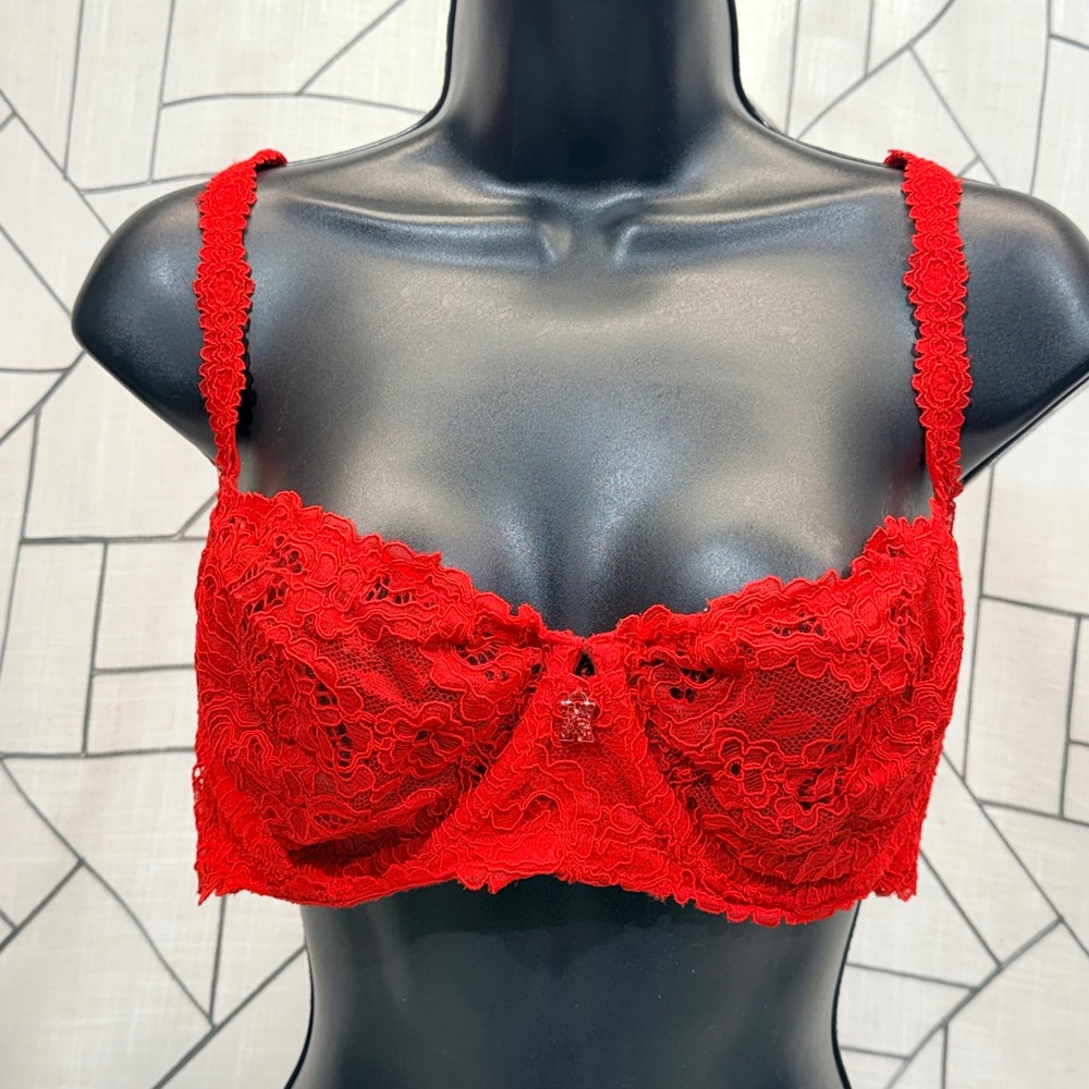 Savage X Fenty Lace Balconette Bra 38DDD Red Underwire Unlined Charm
